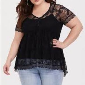 Torrid BLACK LACE BUTTON-UP BABYDOLL TOP